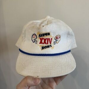 VTG NFL Super Bowl XXIV Hat‎ Corduroy Rope White SnapBack 90's